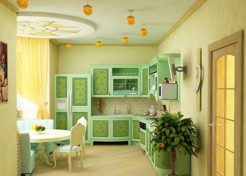 Сочетание зелёного цвета в интерьере кухни