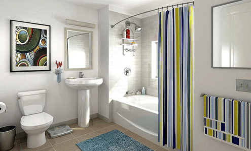 Фото дизайна интерьера ванной комнаты с белой плиткой в современном стиле 