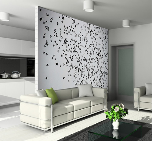 Дизайн интерьера гостиной комнаты в белом цвете совмещенной с кухней